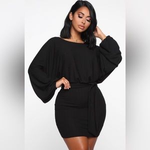 Fashion Nova “Over The Top Sweater Mini Dress” w/ blouson sleeves & deep v back